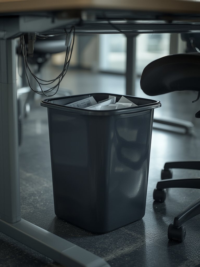 resin wastebasket in action